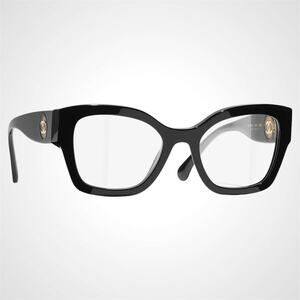 New CHANEL Eyeglasses Black 53mm Glasses Butterfly Gold CC Womens